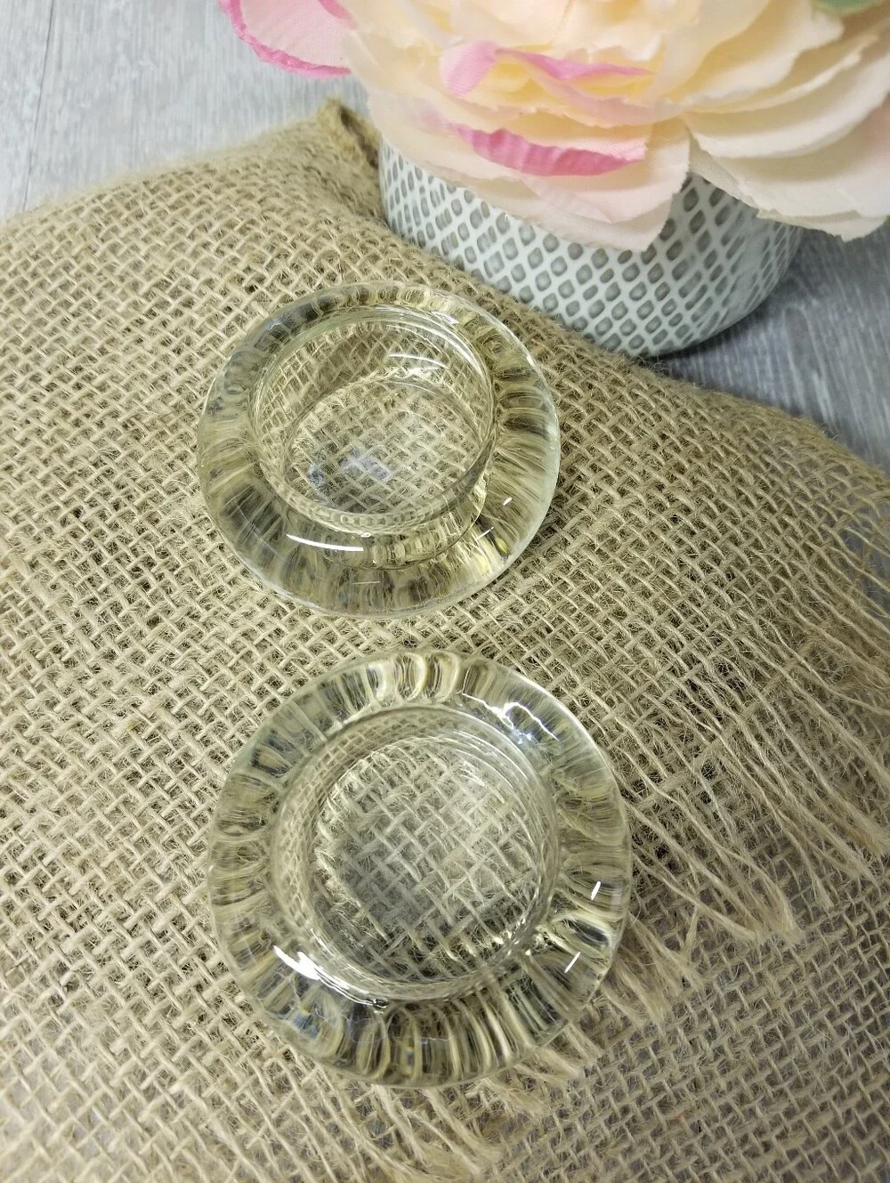 Vintage Round Clear Glass Chunky Candle Holders